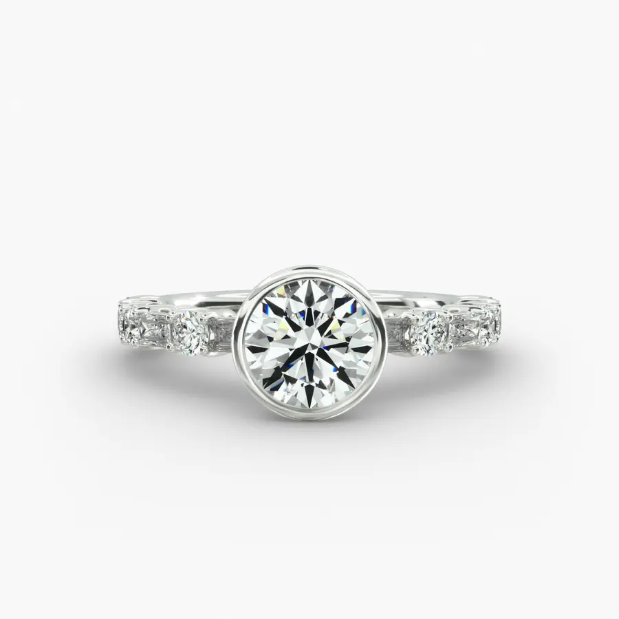 Alternating Baguette Engagement Ring with a round diamond