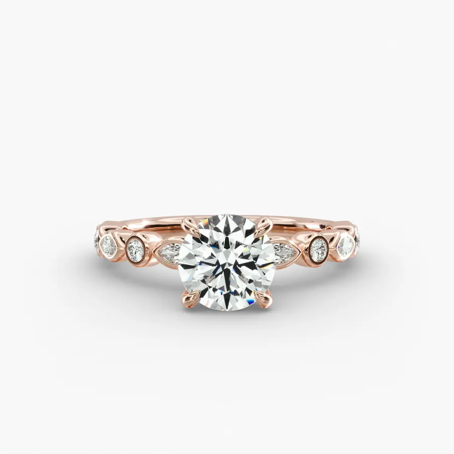 Alternating Marquise Engagement Ring with a round diamond