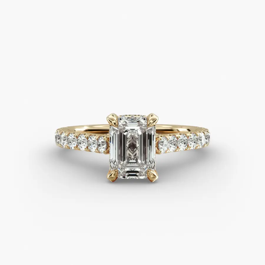 Cathedral Pavé Engagement Ring with a emerald diamond