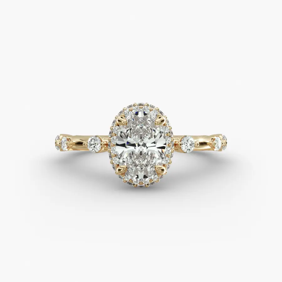 Floating Station Engagement Ring with a oval diamond