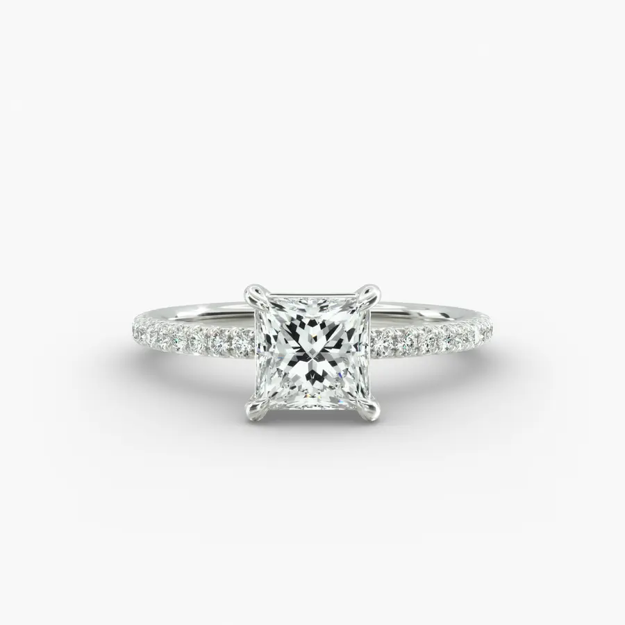 French Pavé Engagement Ring with a princess diamond