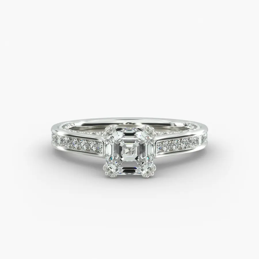 Round Channel Engagement Ring with a asscher diamond