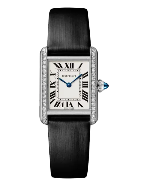 Cartier Tank Must Small W4TA0016 Stainless steel case; interchangeable black brushed calfskin strap with steel ardillon buckle