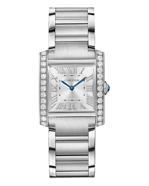 Cartier Tank Française Medium W4TA0028 Stainless steel case set with 26 brilliant-cut diamonds (1.09ct) and integrated steel bracelet; sapphire crystal