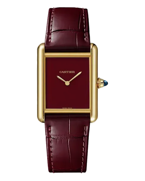 Cartier Tank Louis Cartier WGTA0190 18K yellow gold (750/1000) case on a semi-matt burgundy alligator leather strap with an 18K yellow gold ardillon buckle; mineral crystal