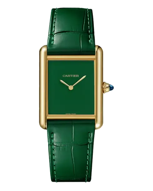 Cartier Tank Louis Cartier WGTA0191 18K yellow gold (750/1000) case on a semi-matt green alligator leather strap with an 18K yellow gold ardillon buckle; mineral crystal