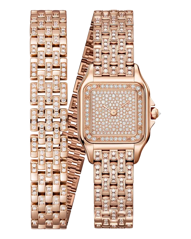 Cartier Panthère de Cartier Small WJPN0062 18k rose gold (750/1000) case set with 36 brilliant-cut diamonds (0.25ct); 18k rose gold double-loop bracelet semi-set with 286 brilliant-cut diamonds (2.59ct)