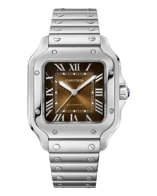 Cartier Santos de Cartier Large WSSA0064 Stainless steel case and bracelet; second strap in brown alligator leather with interchangeable folding steel buckle (QuickSwitch)