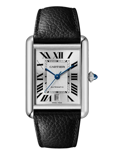 Cartier Tank Must XL WSTA0040 Stainless steel case; interchangeable black grained calfskin strap with interchangeable steel folding buckle