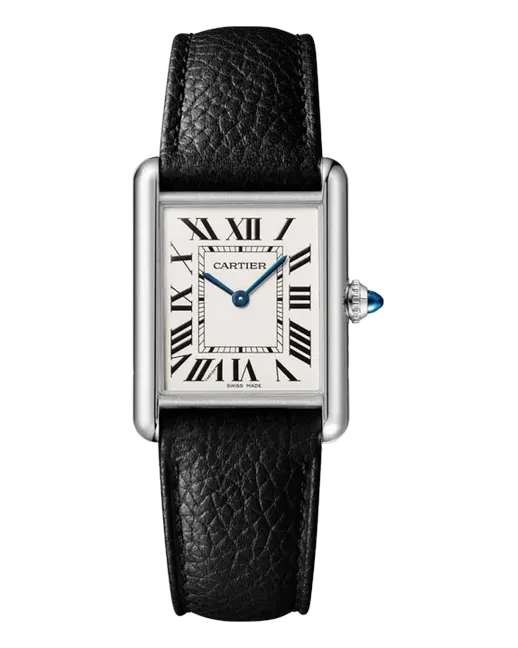 Cartier Tank Must Large WSTA0041 Stainless steel case; interchangeable black grained calfskin leather strap with steel ardillon buckle