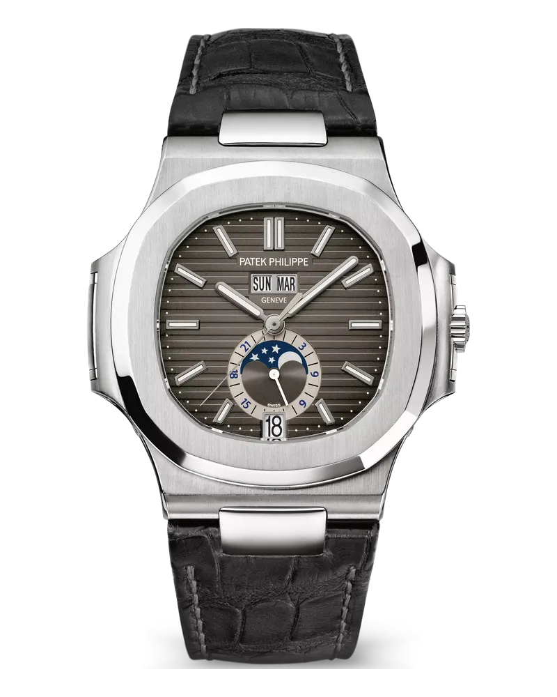 Patek Philippe Nautilus 5726 Annual Calendar 5726A-001 Stainless steel case on leather strap with steel folding clasp