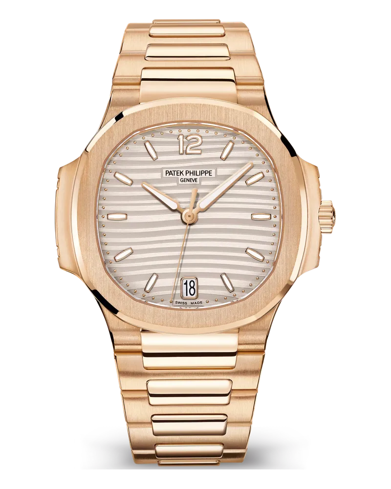 Patek Philippe Nautilus 7118 7118/1R-001 18k rose gold case and integrated bracelet with patented fold-over clasp and lockable adjustment system