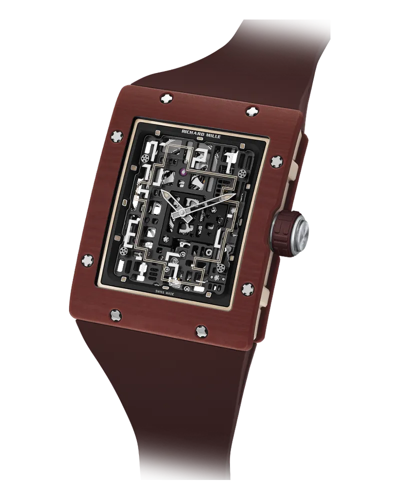 Richard Mille RM 016 RM 16-02 Available in satin-finished grade 5 titanium with polished bevels, or terracotta Quartz TPT with a white Quartz TPT caseband