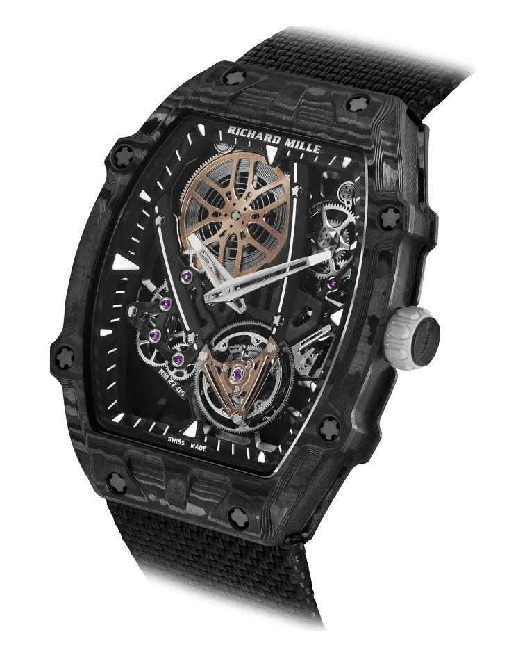 Richard Mille RM 027 RM 27-05 Monobloc case in Carbon TPT B.4 with 5N PVD-treated details; black textile strap