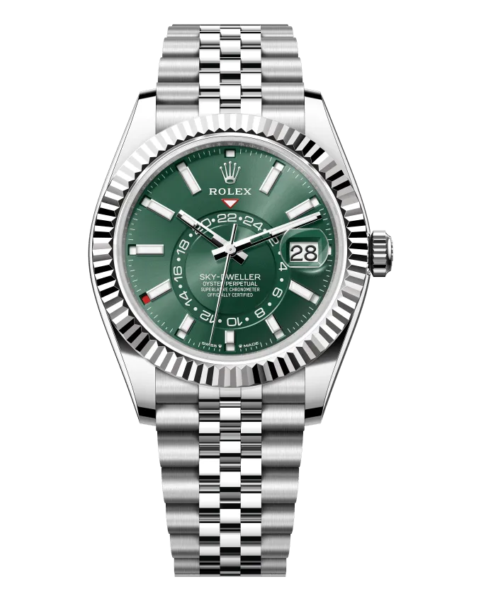 Rolex Sky-Dweller 336934 Oystersteel case with 18k white gold fluted bezel; Oystersteel Oyster or Jubilee bracelet