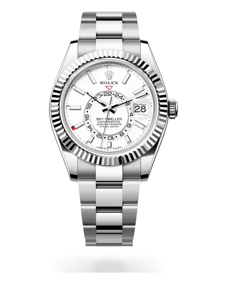 Rolex Sky-Dweller 336934 Oystersteel case with 18k white gold fluted bezel; Oystersteel Oyster or Jubilee bracelet