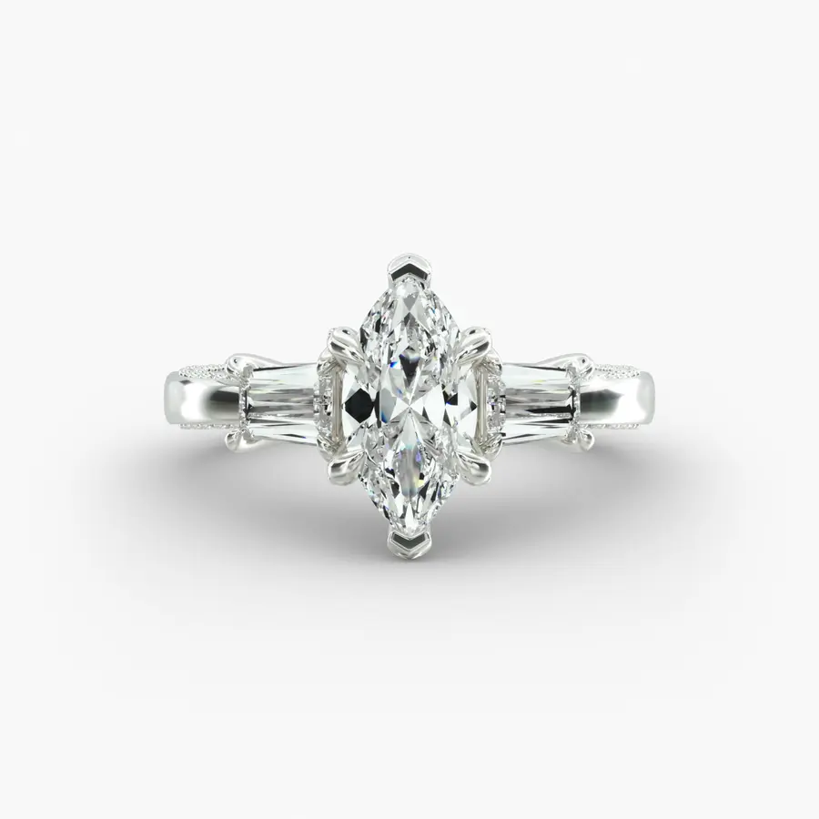 Three Stone Engagement Ring with a marquise diamond
