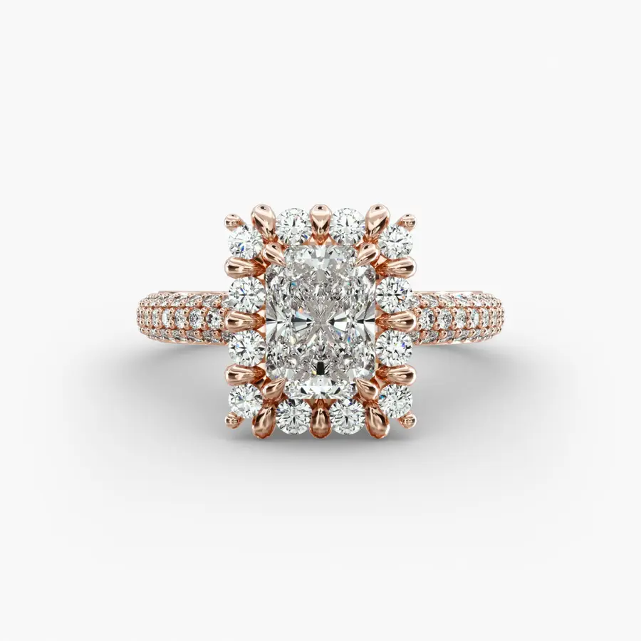 Triple Row Pavé Engagement Ring with a radiant diamond