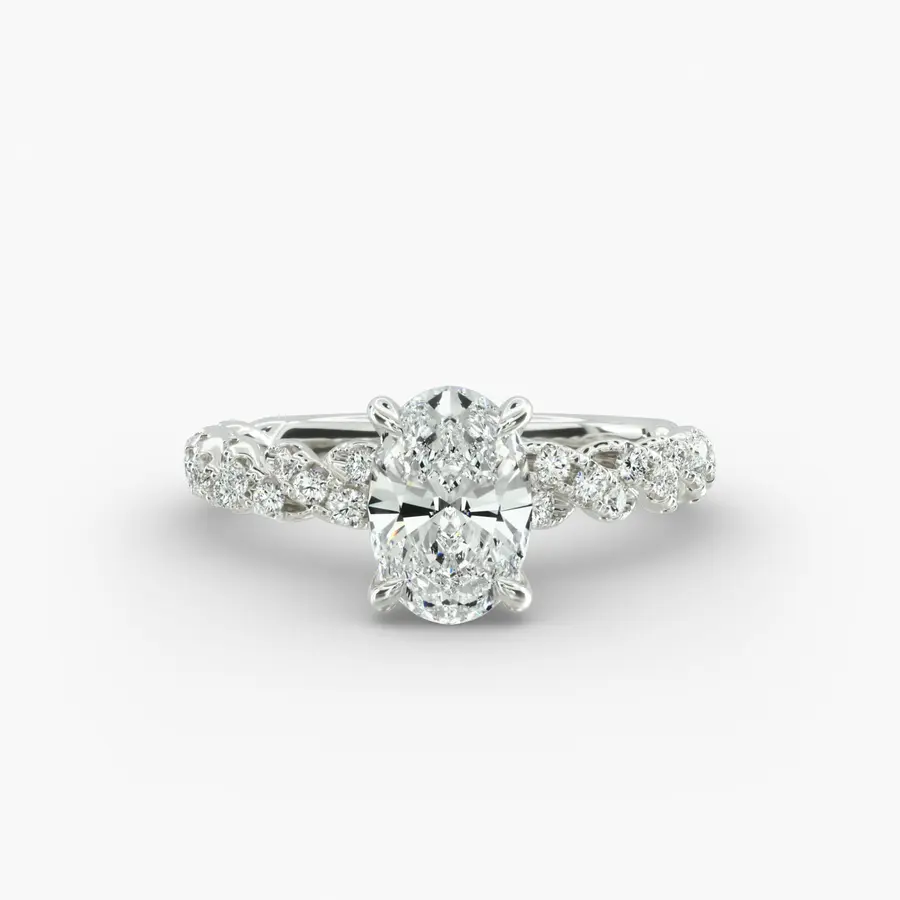 Twist Pavé Engagement Ring with a oval diamond